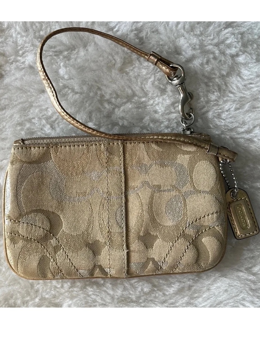 Coach Gold Signature Jacquard Wristlet